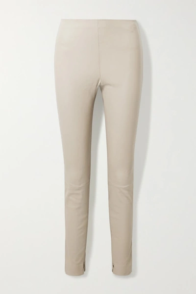 Theory Stretch-leather Leggings In Taupe