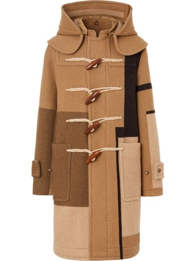 Burberry Panelled Wool Duffle Coat In Brown