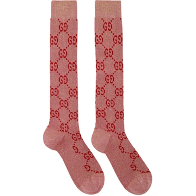 Gucci Pink Crystal Gg Socks In 5872 Pink*