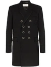 Saint Laurent Double Breasted Paisley Jacquard Virgin Wool Coat In Black