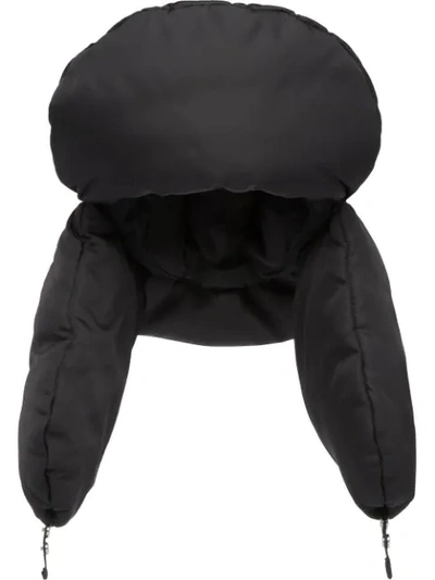 Prada Contrast Texture Trapper Hat In Black