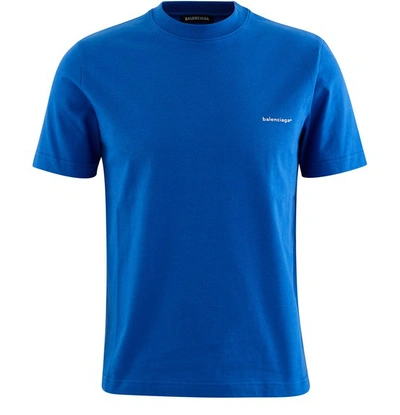 Balenciaga Men's Logo-detail Crewneck T-shirt In Blue