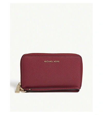 Michael Michael Kors Leather Travel Phone Case In Berry