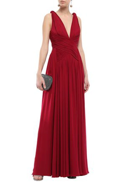 Zuhair Murad Knotted Pleated Silk-crepe Gown In Claret