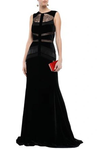 Zuhair Murad Satin-trimmed Lace-paneled Velvet Gown In Black