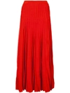 Carolina Herrera Pleated Stretch-knit Midi Skirt In Red