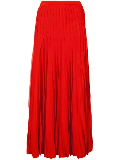 Carolina Herrera Pleated Stretch-knit Midi Skirt In Red
