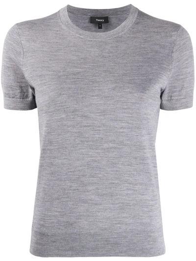 Theory Short Sleeve Knitted Top In Grey