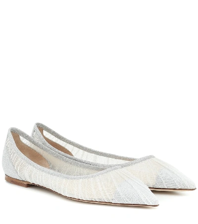 Jimmy Choo Love' Glitter Tulle Ballerina Flats In Metallic