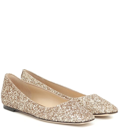 Jimmy Choo Modell' Square Toe Coarse Glitter Ballerina Flats In Gold