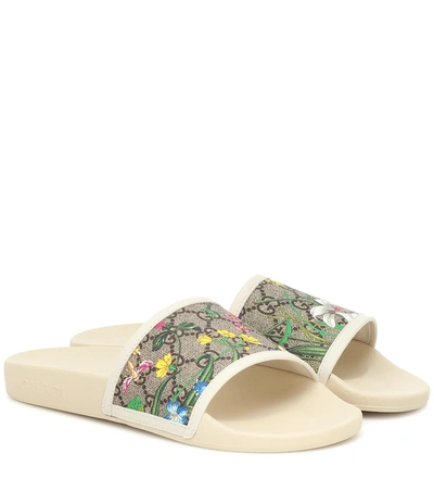 Gucci Gg Flora Slides In Beige