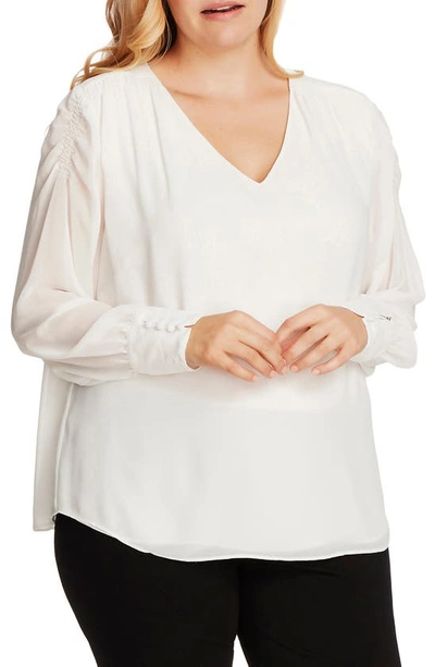 Vince Camuto Plus Size Smocked Sleeve Blouse In Pearl Ivory
