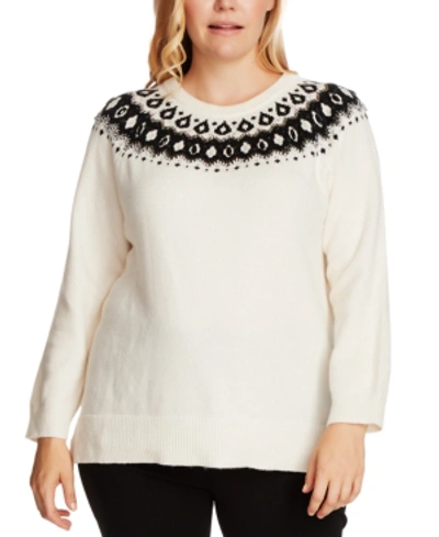 Vince Camuto Plus Size Fair Isle Knit Pullover Sweater In Antique White
