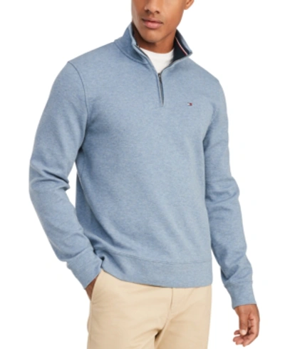 Tommy Hilfiger Men's Big & Tall Bill French Rib Quarter-zip Pullover In Fleet Blue Heather