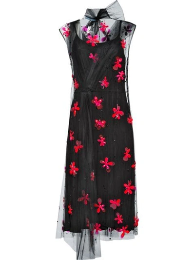 Prada Embroidered Tulle Dress In Black