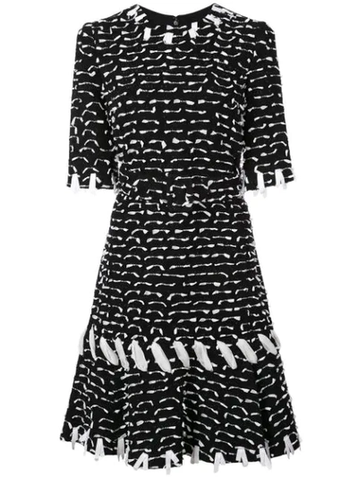 Oscar De La Renta Grosgrain-trimmed Fil Coupé Cotton-blend Bouclé Dress In Black