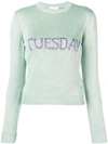 Alberta Ferretti Metallic Intarsia-knit Sweater In Green