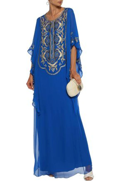 Alberta Ferretti Embellished Silk-chiffon Gown In Cobalt Blue