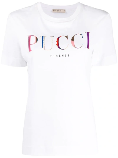 Emilio Pucci Logo印花纯棉平纹针织t恤 In White