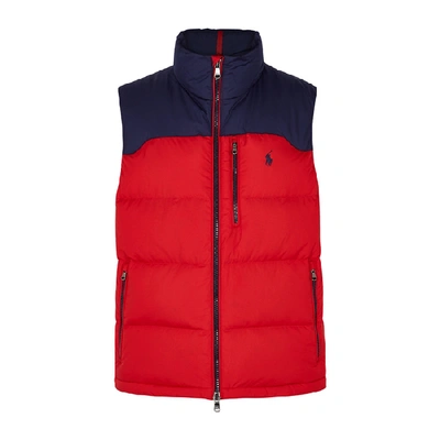 Polo Ralph Lauren Colour-block Quilted Padded Shell Down Gilet In Red