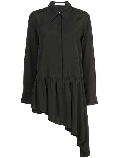 Tibi Asymmetrical Ruffle Blouse In Black