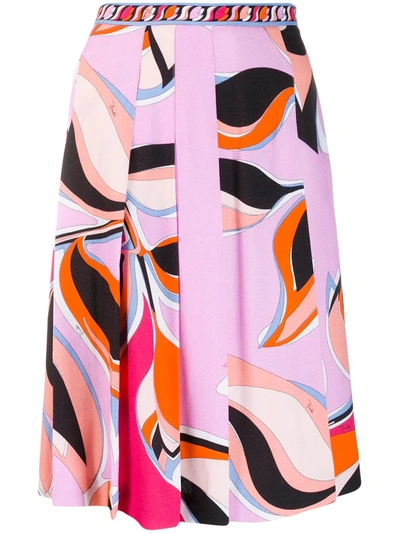 Pucci Multicoloured Print Pleated Midi Skirt In Pink