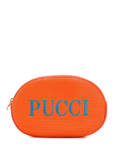 Emilio Pucci Embroidered Logo Cosmetic Bag In Orange
