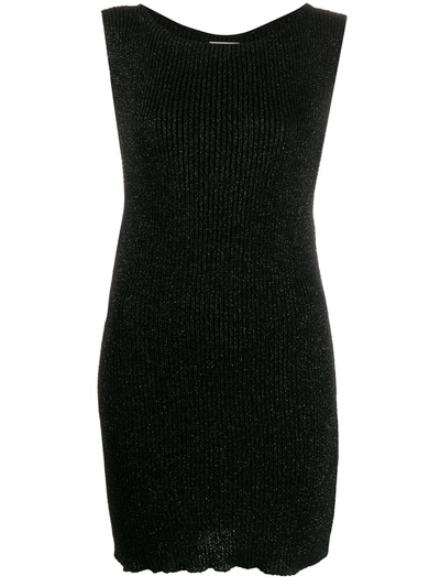 Saint Laurent Metallic Thread Fitted Dress In Black