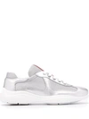 Prada Silver & White Leather & Mesh Sneakers