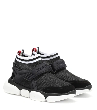 Moncler Black Velcro Suede Trim Sock Sneakers - 黑色 In Black