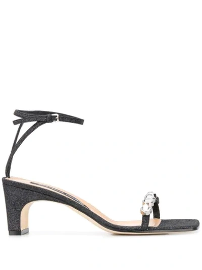 Sergio Rossi Crystal Stone Sandals In Black