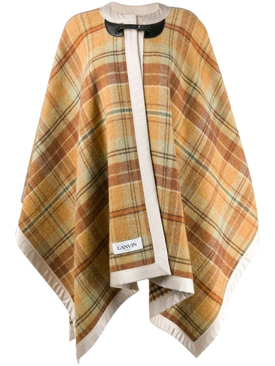 Lanvin Leather And Satin-trimmed Checked Wool Cape In Brown