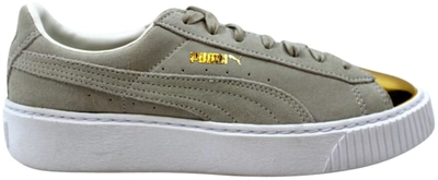 Pre-owned Puma Suede Platform Gold Gold  (women's) In Gold/star White  White