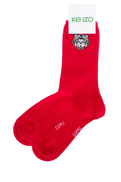 Kenzo Tiger Embroidered Socks In Red
