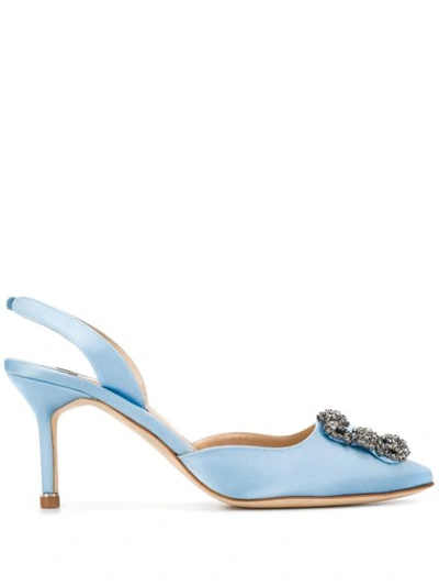 Manolo Blahnik Embellished Toe Slingback Pumps In Blue