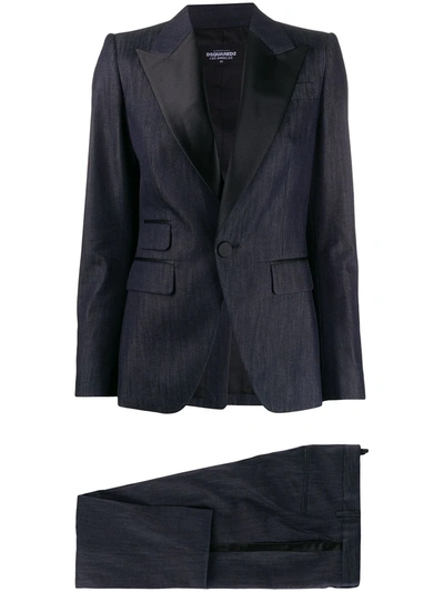 Dsquared2 Contrast Collar Tailored Suit In Blue