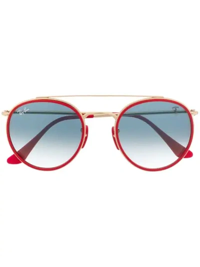 Ray Ban X Scuderia Ferrari Round Aviator Sunglasses In Gold