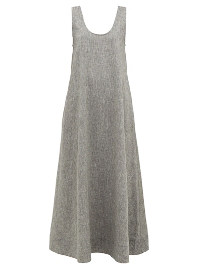 Asceno Capri Charcoal Organic Linen Dress In Grey
