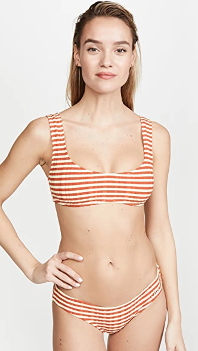 Solid & Striped The Elle Striped Ribbed Bikini Top In Bronze Rib