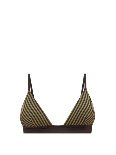 Solid & Striped Morgan Striped Triangular Bikini Top In Olive Micro Stripe