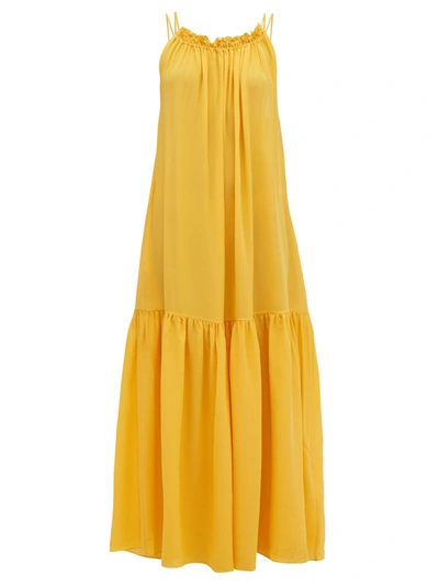 Three Graces London Tatyana Gathered Scoop-back Silk Maxi Dress In Yellow