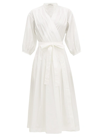 Three Graces London Delmare Cotton-poplin Wrap Dress In White