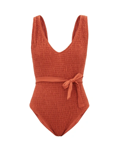 Solid & Striped Michelle Shirred Belted Swimsuit In Red
