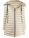 Moncler Rubis Longline Hooded Down-filled Coat In Beige