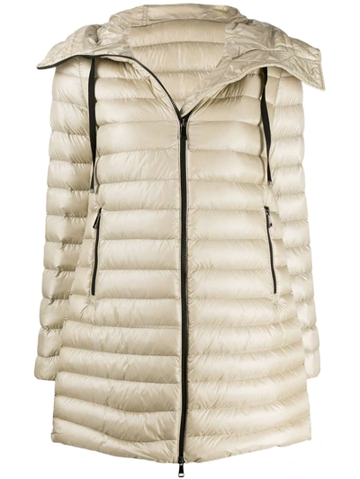 Moncler Rubis Longline Hooded Down-filled Coat In Beige