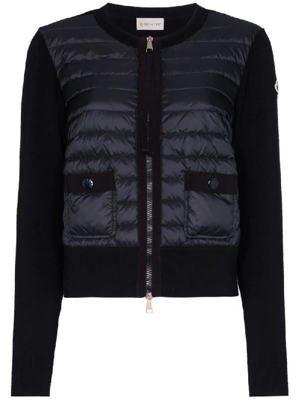 Moncler Knit-sleeve Quilted-down Panel Cardigan Jacket In Blue | ModeSens