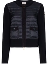 Moncler Knit-sleeve Quilted-down Panel Cardigan Jacket In Blue