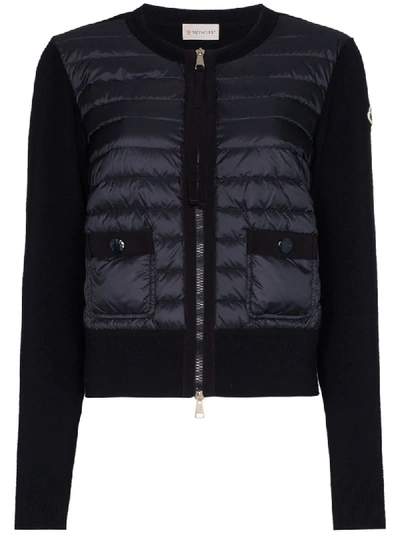 Moncler Knit-sleeve Quilted-down Panel Cardigan Jacket In Blue
