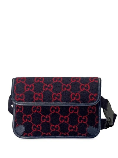 Gucci Gg Monogram Wool Belt Bag In Blue Red