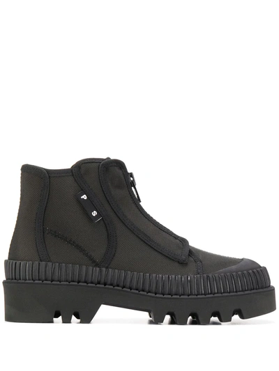 Proenza Schouler Zip-up Rubber And Canvas Boots In Black